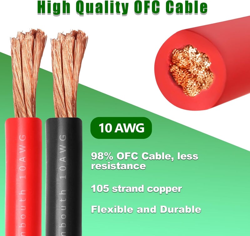 Kimbluth 10 Gauge Battery Cable Copper Wire, 20FT Red+20FT Black 10 AWG Welding Cable Standard USA OFC Wire for Automotive, Battery, Solar, Marine and Generator - Image 2